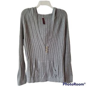 Gitano Gray Hooded Knit Sweater with Kangaroo Pocket Size Medium Lighter Weight